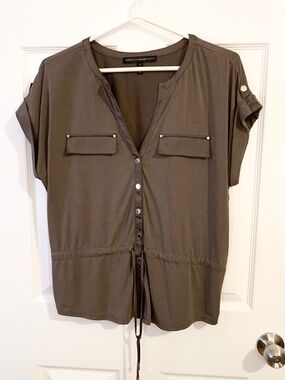 White House Black Market Olive Utility Button-Down Top - size S